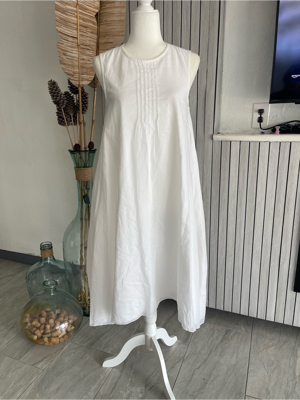 Peserico White Sleeveless Pintuck A-Line Dress